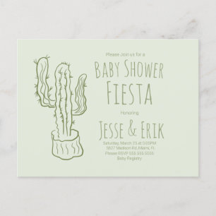Saguaro Cactus Hand Drawn Green Baby Shower   Postcard