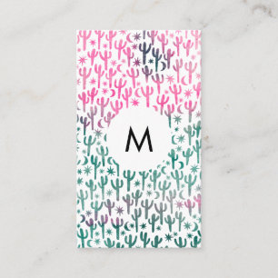 Saguaro Cactus Moon Stars Pattern Pink INITIALS Business Card