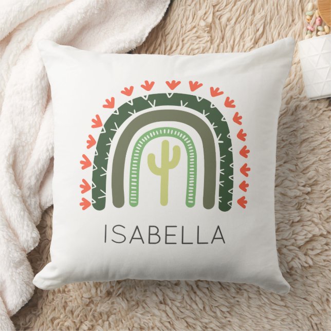 Saguaro Cactus NAME Orange Green Modern Desert Art Cushion (Blanket)