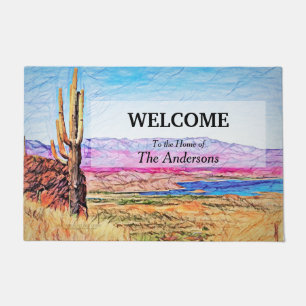 Saguaro Cactus Purple Mountians Blue Lake Arizona Doormat
