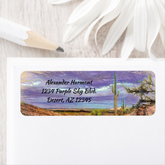 Saguaro Cactus Purple Sky Arizona Desert View (Insitu)