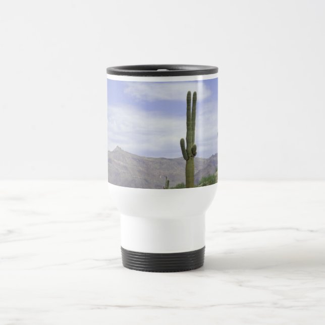 Saguaro Cactus Stand on Hilltop in Arizona desert Travel Mug (Center)