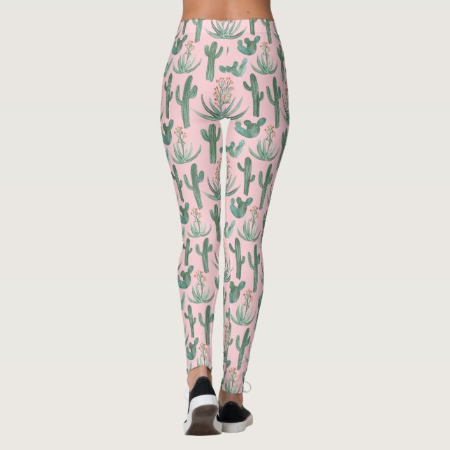 Saguaro Cactus Succulents Desert Watercolor Leggings (Back)