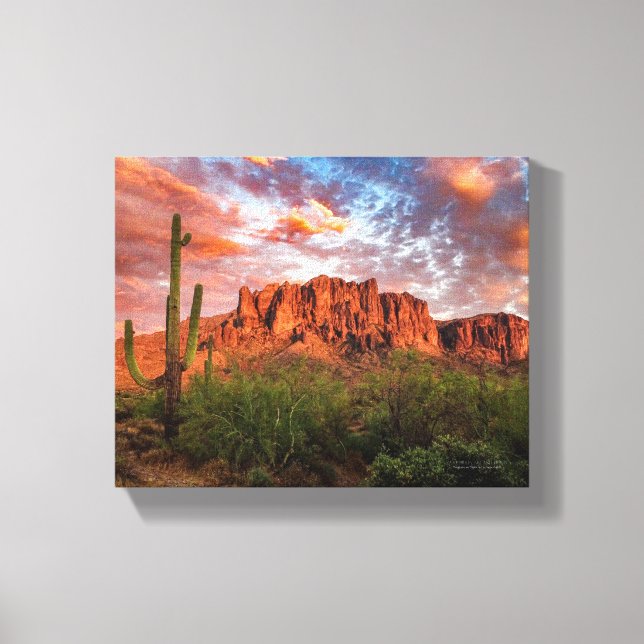 Saguaro Cactus Superstition Mountain Sunset 10x8 Canvas Print (Front)