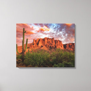 Saguaro Cactus Superstition Mountain Sunset 24x18 Canvas Print
