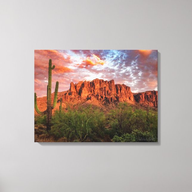 Saguaro Cactus Superstition Mountain Sunset 24x18 Canvas Print (Front)