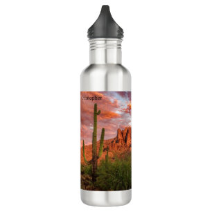Saguaro Cactus Superstition Mountain Sunset Clouds 710 Ml Water Bottle