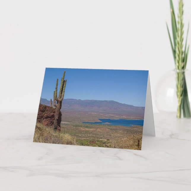 Saguaro Cactus View Of Roosevelt Lake Arizona Card (Front)