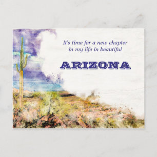 Saguaro Cactus Watercolor Purple Blue I've Moved Announcement Postcard