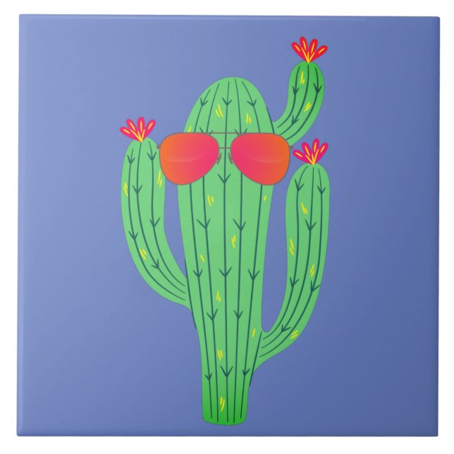 Saguaro Cactus Wearing Sunglasses Funny Southwest Tile (Front)