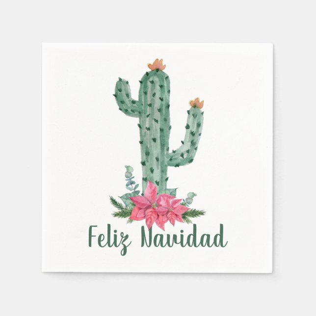 Saguaro Christmas Cactus Feliz Navidad Napkin (Front)
