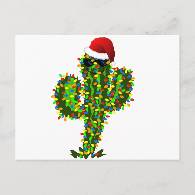 Saguaro Christmas Lights Holiday Postcard (Front)