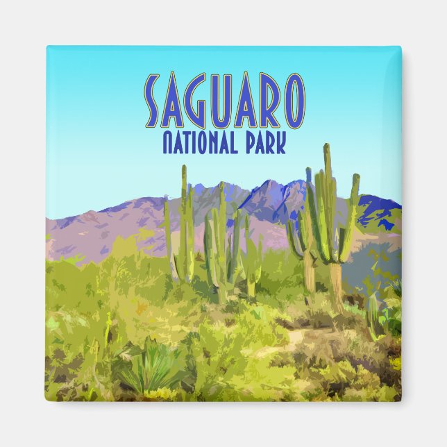 Saguaro National Park Arizona Cactus Vintage Magnet (Front)