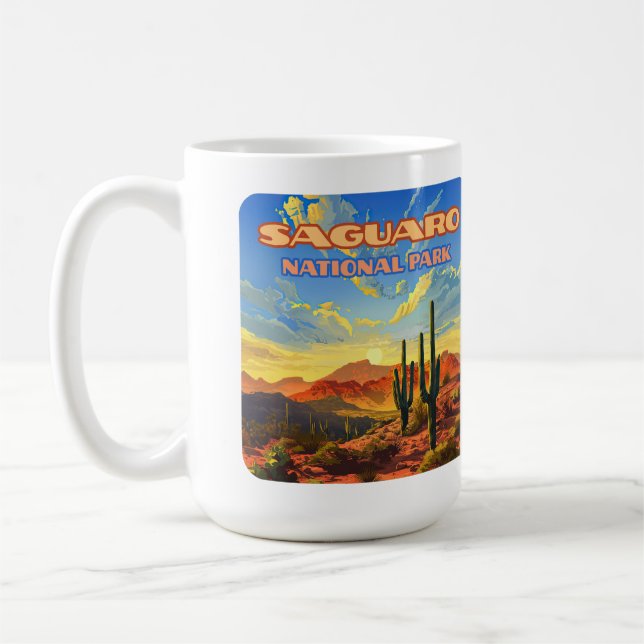 Saguaro National Park Arizona Desert Cactus Retro Coffee Mug (Left)