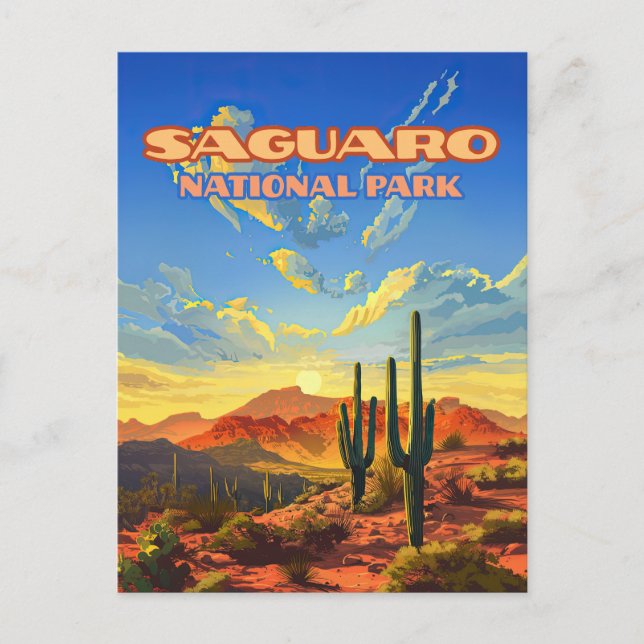 Saguaro National Park Arizona Desert Cactus Retro Postcard (Front)