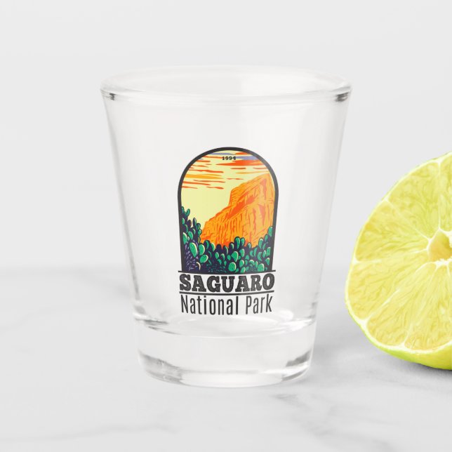 Saguaro National Park Arizona Prickly Pear Cactus Shot Glass (Front)