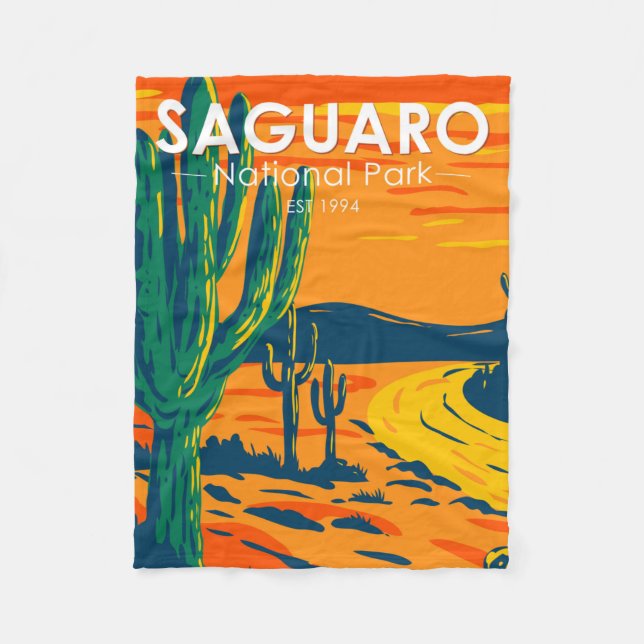 Saguaro National Park Arizona Vintage Fleece Blanket (Front)