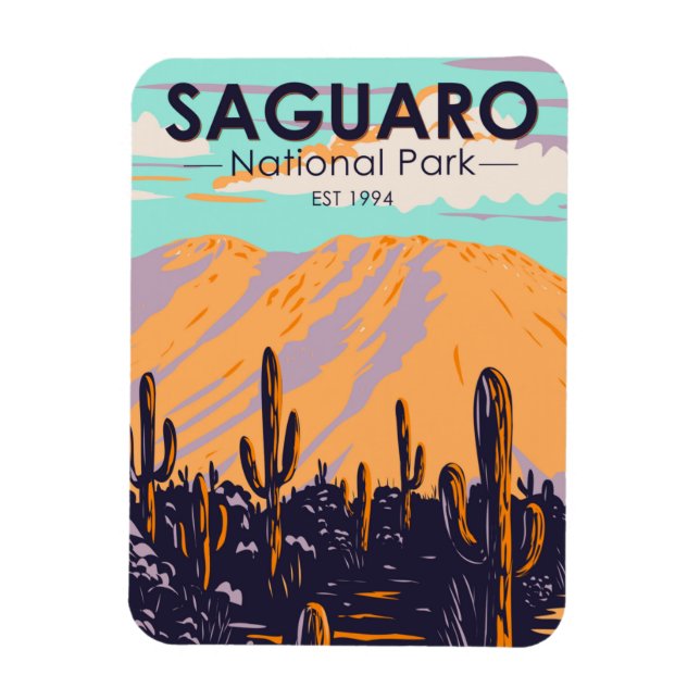 Saguaro National Park Arizona Wasson Peak Vintage  Magnet (Vertical)