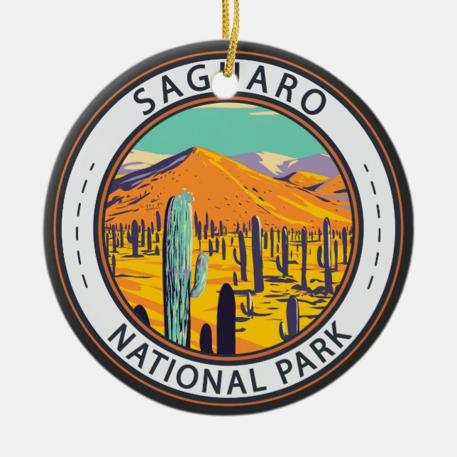 Saguaro National Park Cacti In Spring Badge Ceramic Tree Decoration (Front)