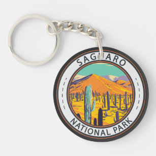 Saguaro National Park Cacti In Spring Badge Key Ring