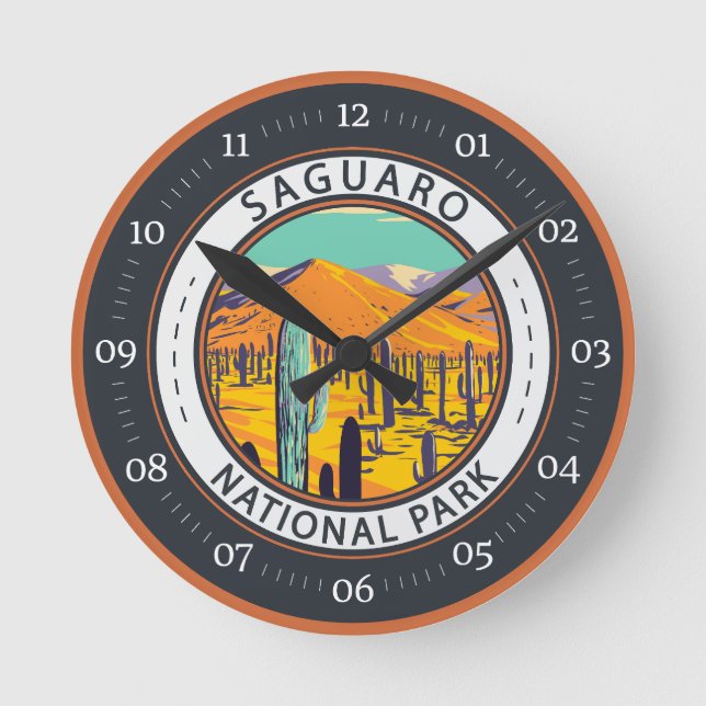 Saguaro National Park Cacti In Spring Badge Round Clock (Front)