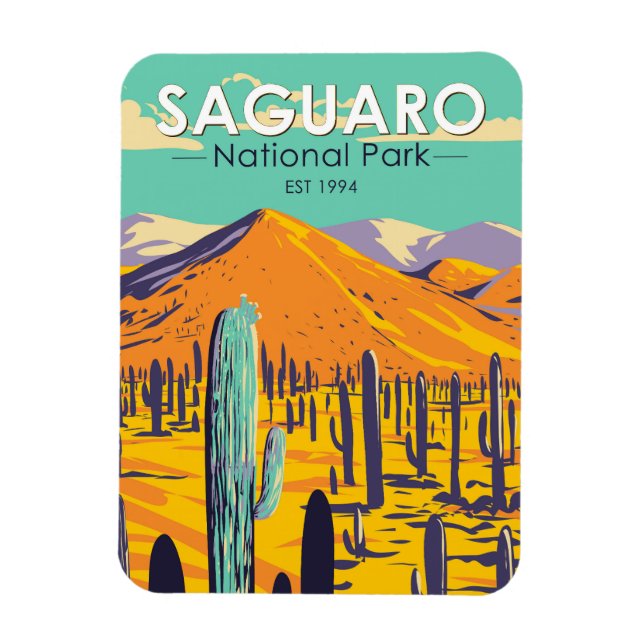 Saguaro National Park Cacti In Spring Vintage Magnet (Vertical)