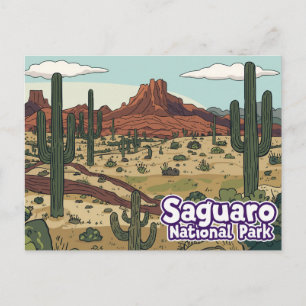 Saguaro National Park Cartoon Art Postcard