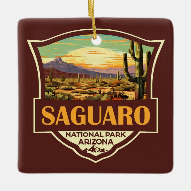 Saguaro National Park Illustration Retro Ceramic Ornament (Front)