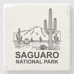 Saguaro National Park Minimal Line Art Stone Coaster