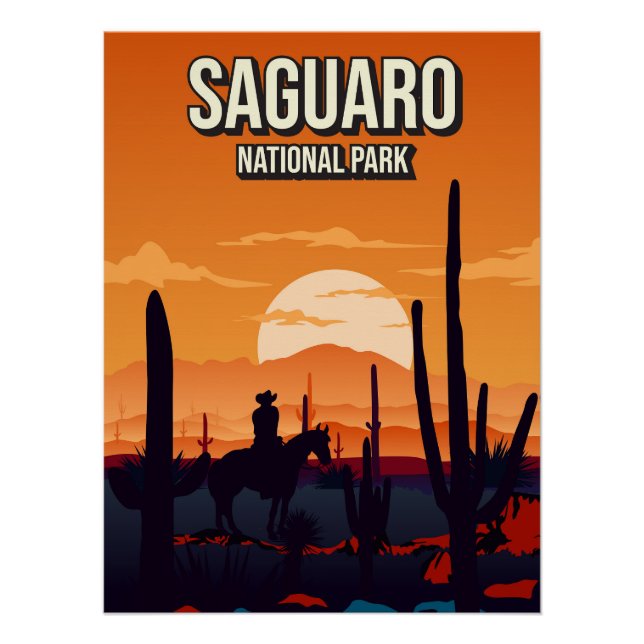 Saguaro National Park Sunset Nature Landscape Trav Poster (Front)