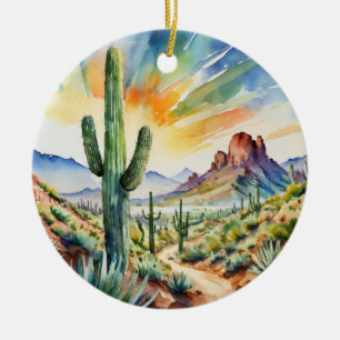 Saguaro National Park Texas Southwest Watercolor Ceramic Tree Decoration