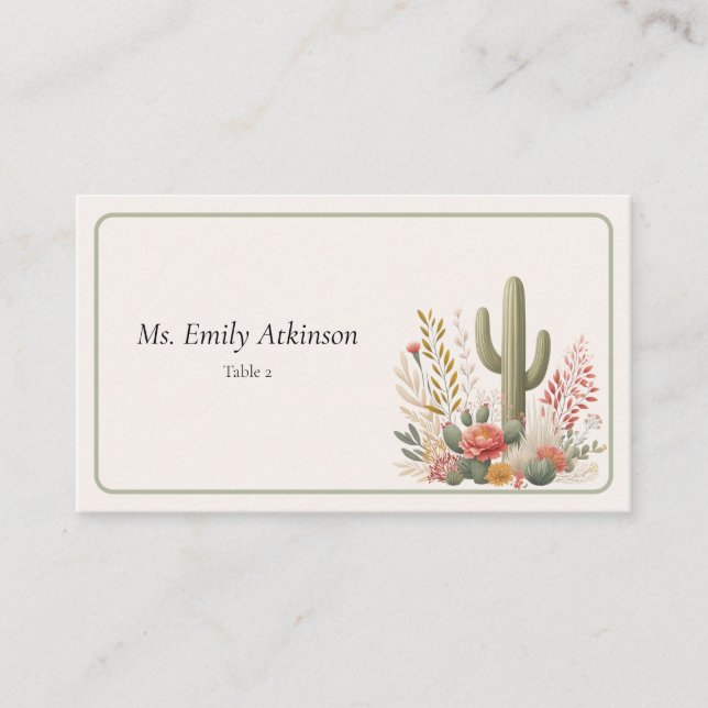 Saguaro & Sage Flat Wedding Place Card (Front)
