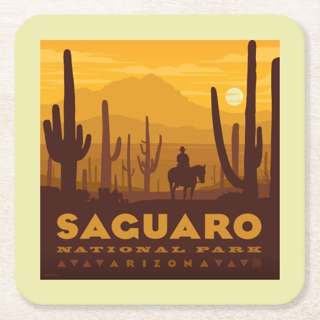 Saguaro Square National Park | Arizona Square Paper Coaster (Front)