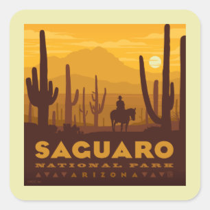 Saguaro Square National Park   Arizona Square Sticker