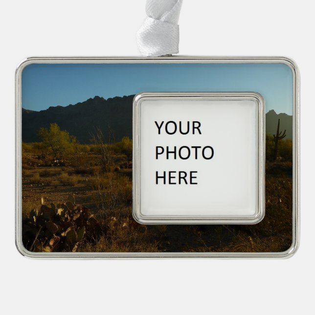 Saguaro Sunrise at Saguaro National Park Silver Plated Framed Ornament (Front)