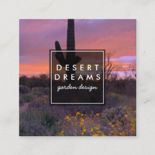 Saguaro Sunset Desert Garden Photo Travel Tourism Square Business Card