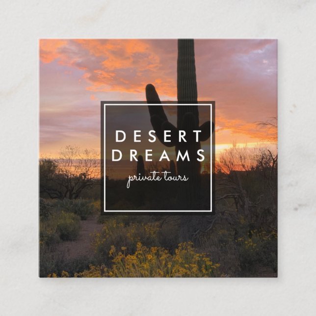 Saguaro Sunset Desert Garden Photo Travel Tourism Square Business Card (Front)