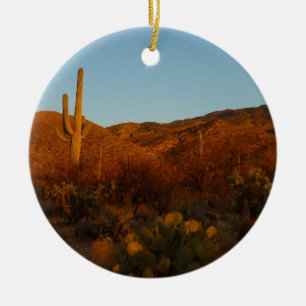 Saguaro Sunset I Arizona Desert Landscape Ceramic Tree Decoration