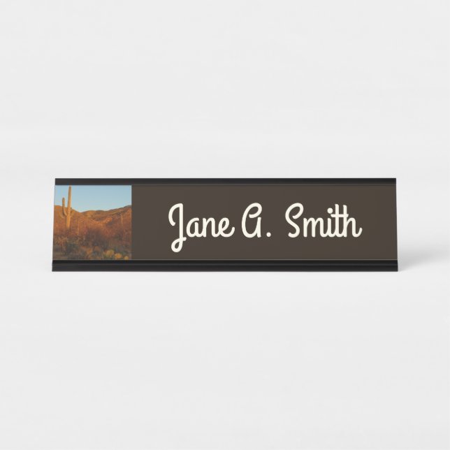 Saguaro Sunset I Arizona Desert Landscape Desk Name Plate (Front)