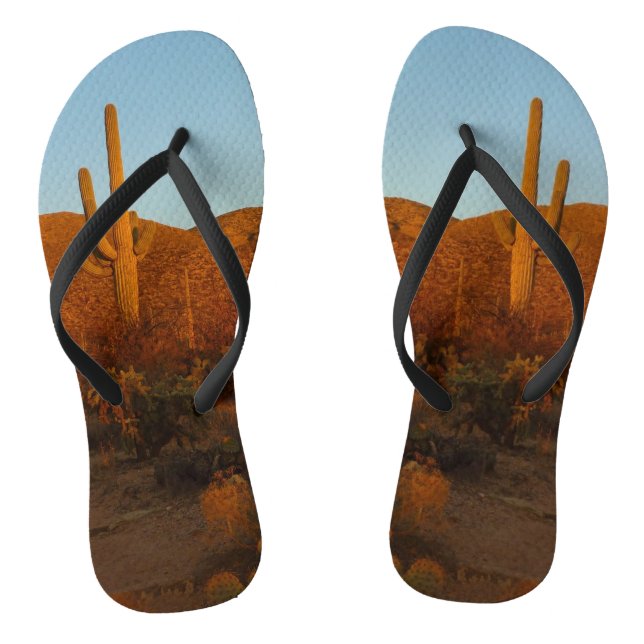 Saguaro Sunset I Arizona Desert Landscape Flip Flops (Footbed)