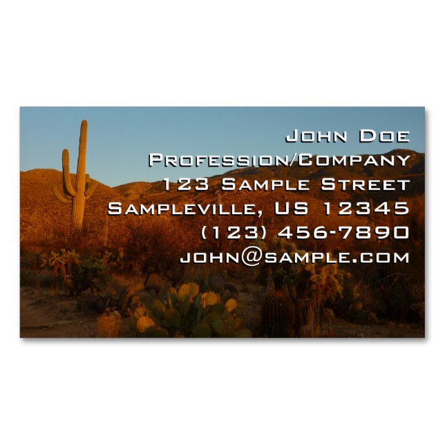 Saguaro Sunset I Arizona Desert Landscape Magnetic Business Card (Front)