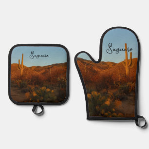 Saguaro Sunset I Arizona Desert Landscape Oven Mitt & Pot Holder Set