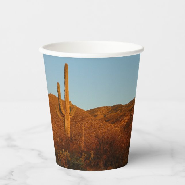 Saguaro Sunset I Arizona Desert Landscape Paper Cups (Front)