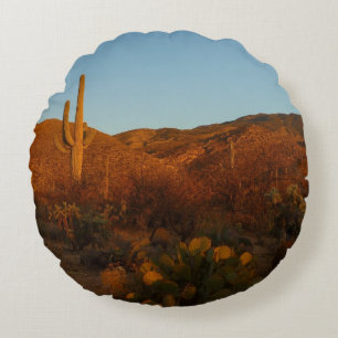 Saguaro Sunset I Arizona Desert Landscape Round Cushion
