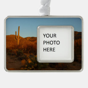 Saguaro Sunset I Arizona Desert Landscape Silver Plated Framed Ornament