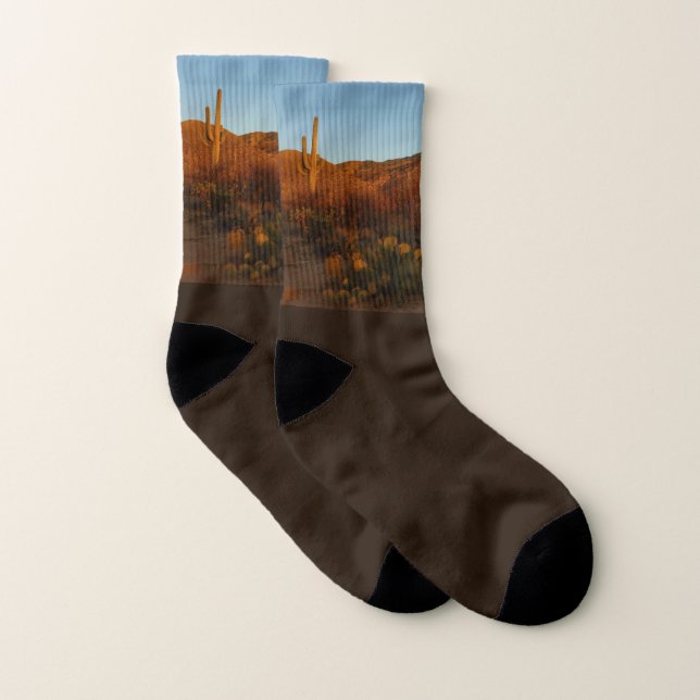 Saguaro Sunset I Arizona Desert Landscape Socks (Pair)