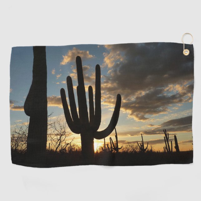 Saguaro Sunset II Arizona Desert Landscape Golf Towel (Horizontal)