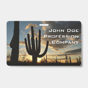 Saguaro Sunset II Arizona Desert Landscape ID Badge
