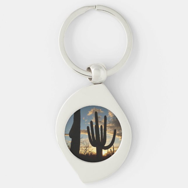 Saguaro Sunset II Arizona Desert Landscape Key Ring (Front)