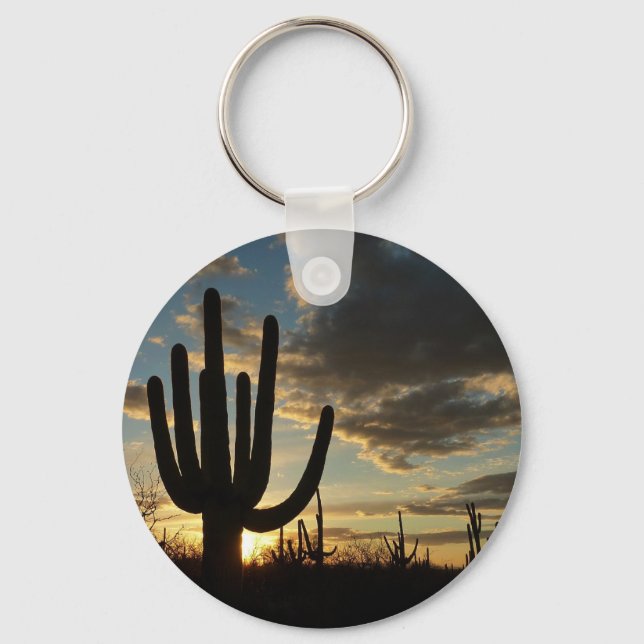 Saguaro Sunset II Arizona Desert Landscape Key Ring (Front)